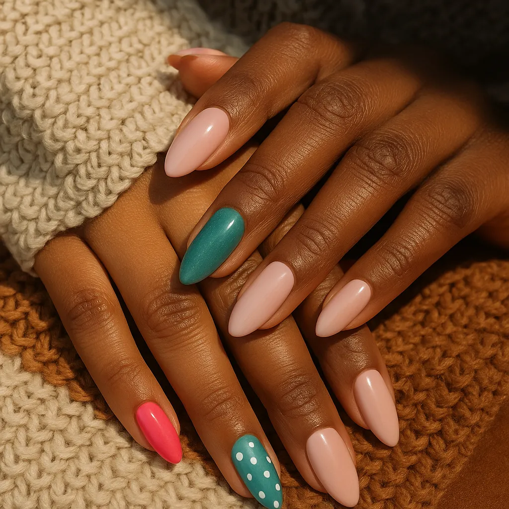 Manicure featuring a personalized press-on nail design