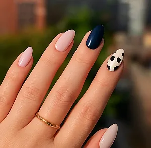 Close-up of press-on nails styled for a wedding look