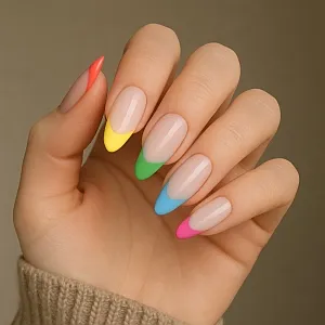 Reusable press-on nails worn at home